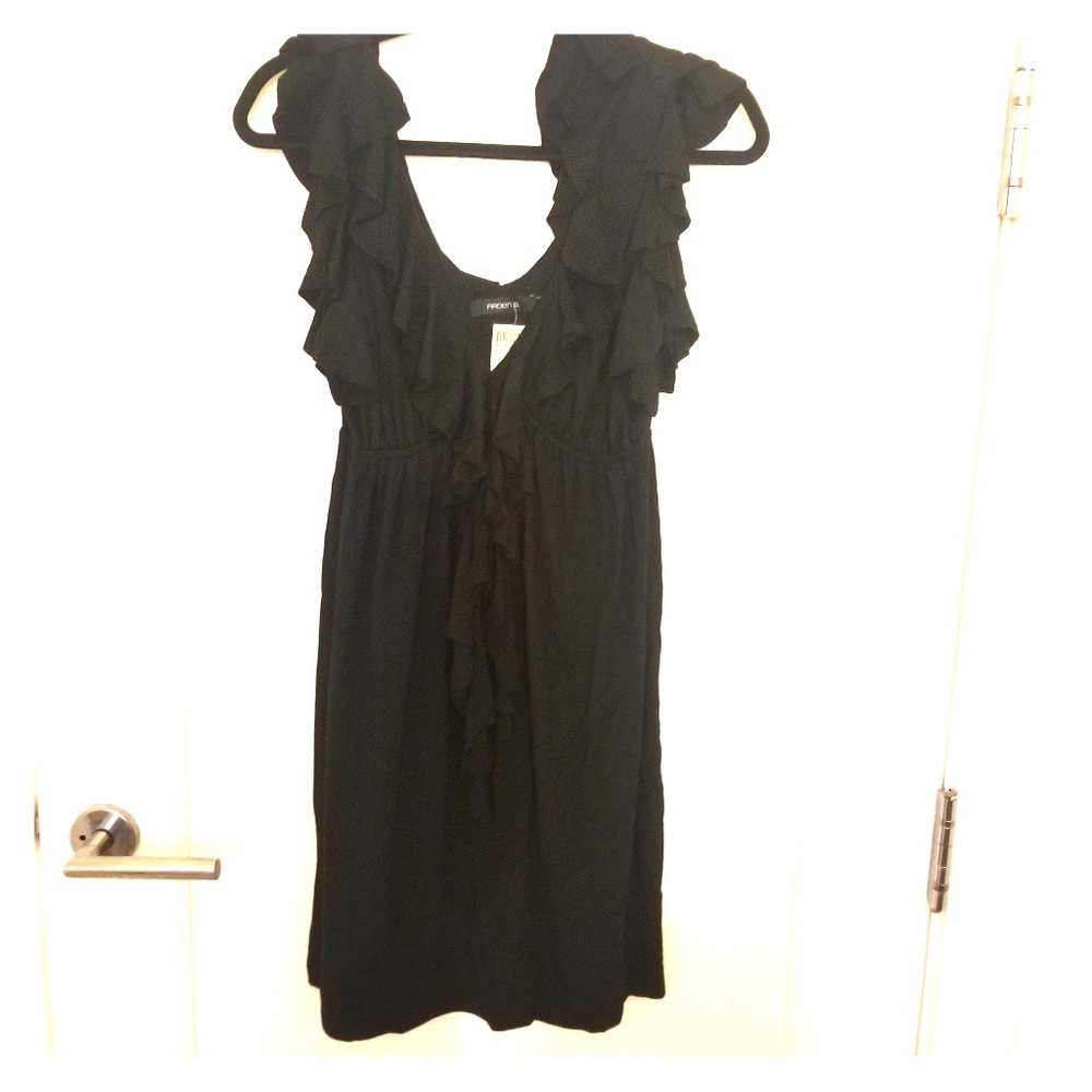 Black vneck ruffle dress